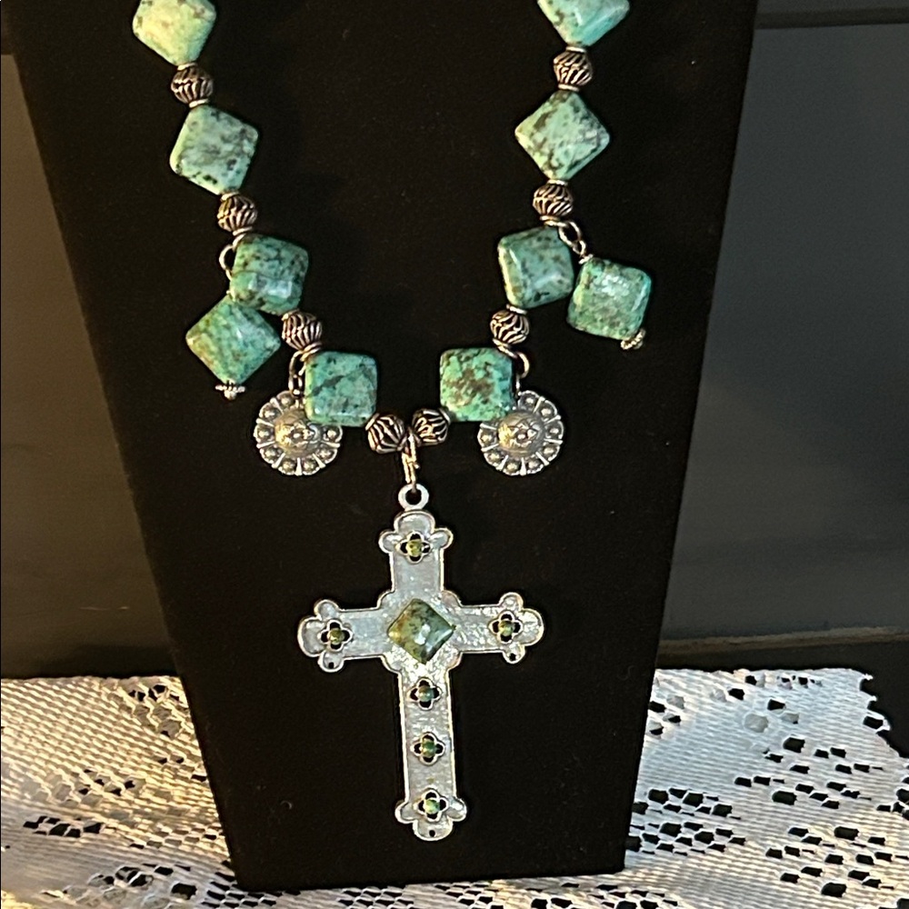 Turquoise Beaded Cross Necklace